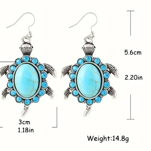 2/$40 Turquoise Turtle Earrings-(#0281) - Picture 2 of 3